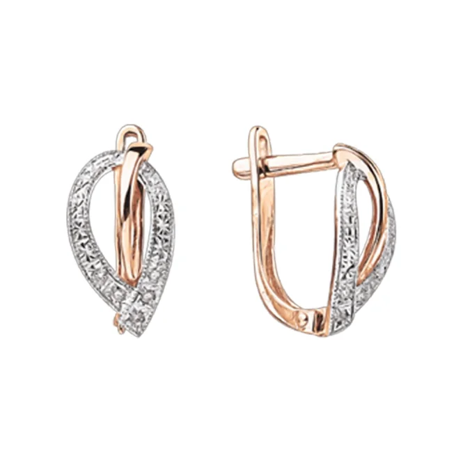 Серьги, красное / белое золото 585°, фианит, английская застежка, 17 мм
