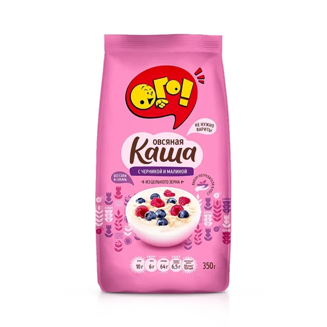 Haferflockenbrei, mit Blaubeeren und Himbeeren, OGO!, 350 g 