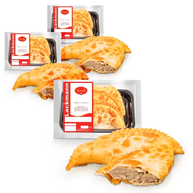 Tschebureki, Teigtaschen, mit Schweine- und Rindfleisch, frittiert, Lackmann, 3 х 200 g