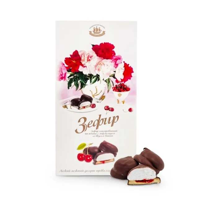 Зефир - Пионы, глазированный с печеньем и вишневой начинкой, Kronshtadtskaya, 180 г
