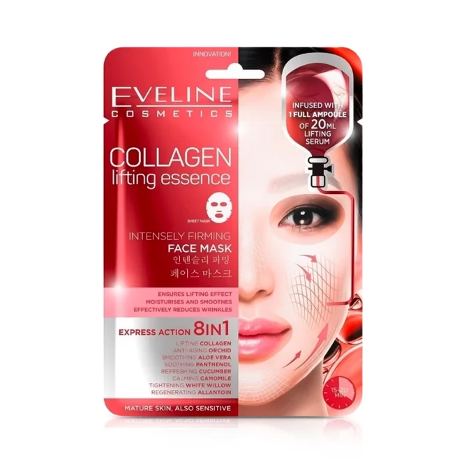 Tuch-Gesichtsmaske - Intensive Kräftigung, mit Collagen Lifting Essence, 8 in 1, Eveline