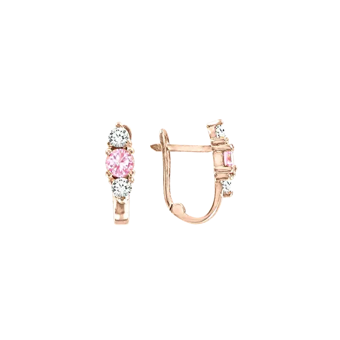 Kinderohrringe, Rotgold 585°, Zirkonia, englischer Verschluss, 14 mm