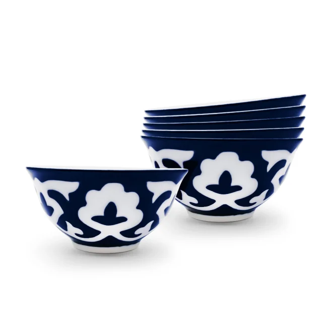 Traditionelles usbekisches Tee-Schalen-Set Pahta Gul, 6 Stück, Ø 10 cm, 220 ml, Usbekisches Porzellan