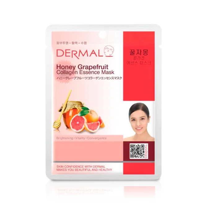 Тканевая маска для лица, с коллагеном, грейпфрутом и мёдом, Dermal, 23 г