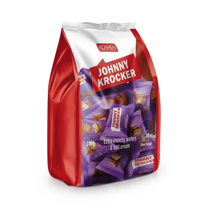 Конфеты вафельные - Johnny Krocker, с молочной начинкой, в глазури, Roshen, 350 г