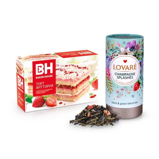 Подарочный набор - Брызги шампанского,  чай + торт