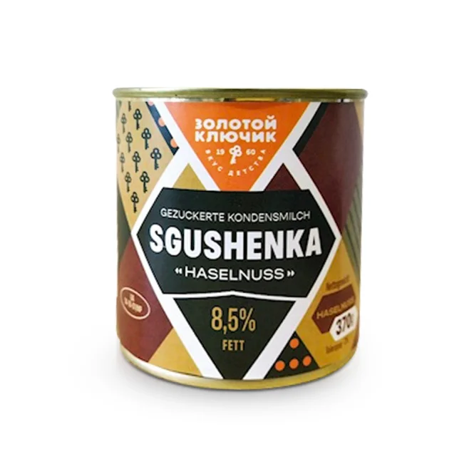 Сгущённое молоко - Лесной орех, варёное, 8,5 % жирности, с ключом, Золотой ключик, 370 г