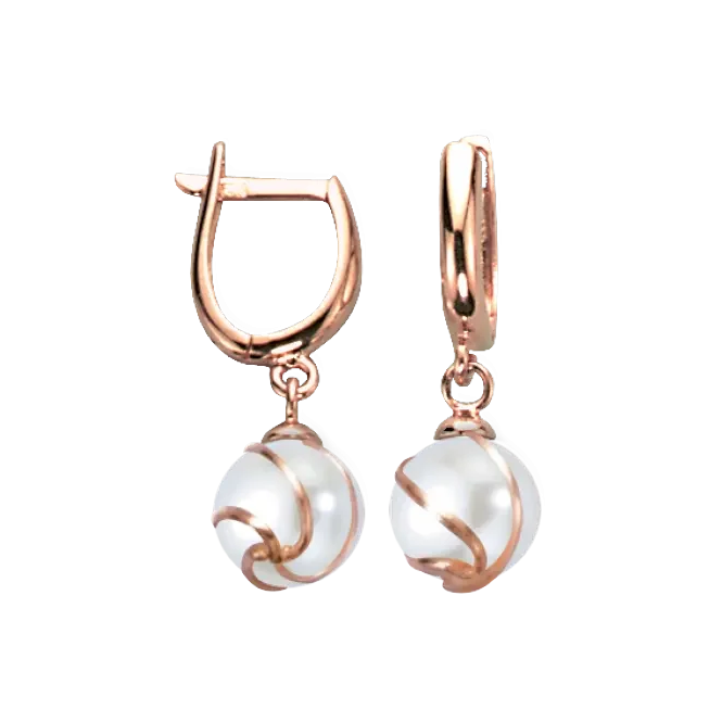 Ohrhänger, Rotgold 585° , Süßwasser-Zuchtperle, 24 mm