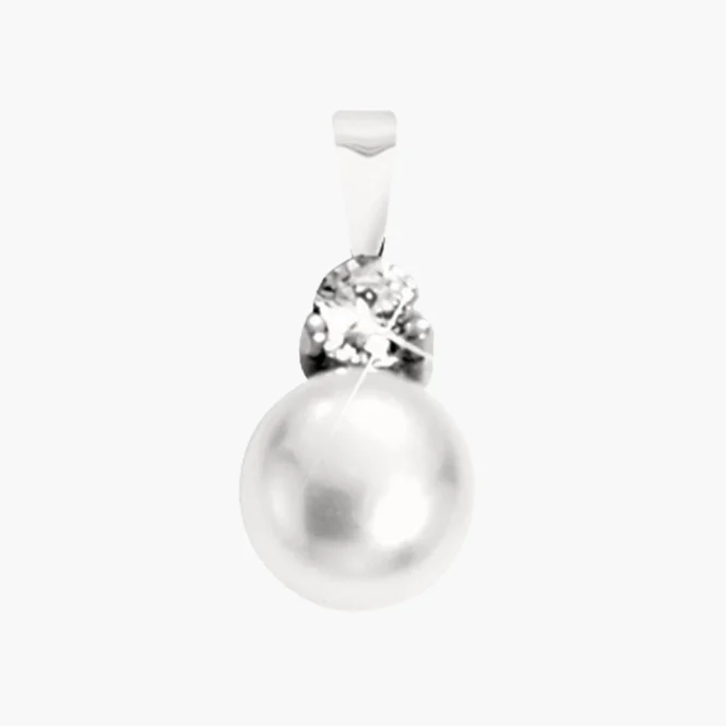 Anhänger, Silber 925°, Zirkonia, Süßwasser-Zuchtperle, 19 mm
