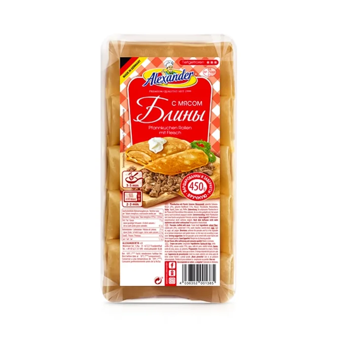 Bliny, Pfannkuchen Rollen mit Schweine- und Rindfleischfüllung, handgemacht, Alexander, 450 g