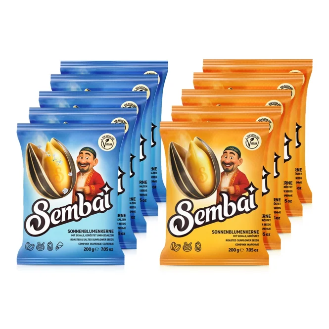 Семечки - Sembai, полосатые, жареные, солёные и не соленые, 10 х 200 г