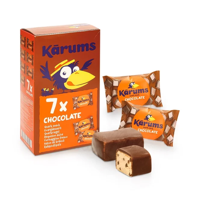 Quarkriegel, mit Kakao und Schokoladenstückchen, in Schokoglasur, Karums, 7 x 45 g