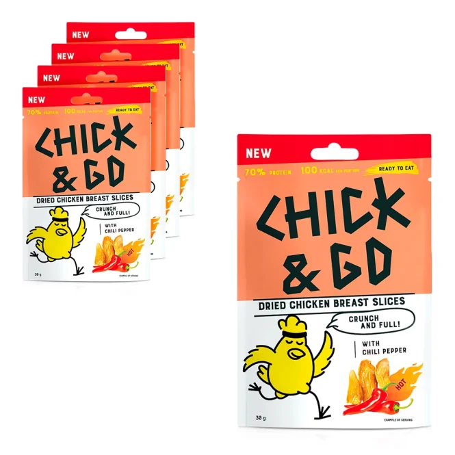 Getrocknete Hähnchenbrustfiletscheiben mit Chili, Chick & Go, 5 х 30 g