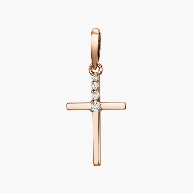 Kreuz Anhänger, Rotgold 585°, Zirkonia, 26 mm