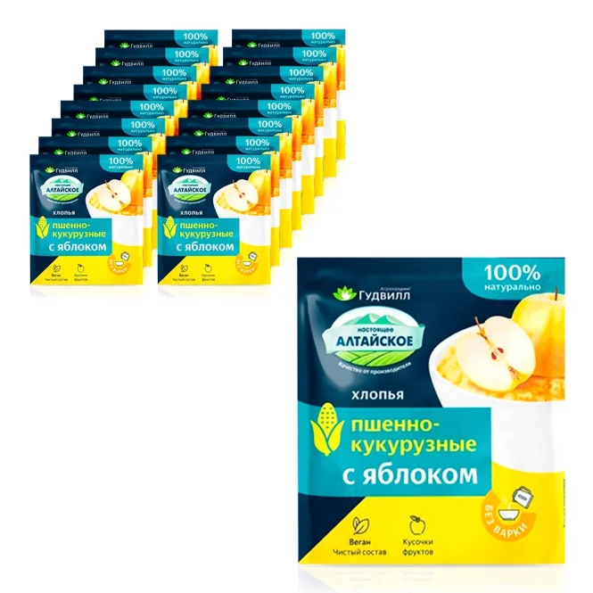 Хлопья пшенно-кукурузные, Гудвилл, с яблоком, 17 х 40 г