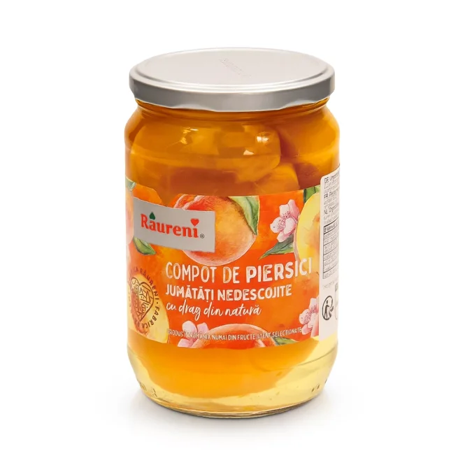 Компот персиковой, подслащенный, Raureni, 720 г