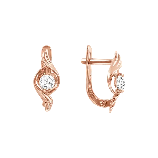 Ohrringe, Rotgold 585°, Swarovski Kristall, englischer Verschluss, 15 mm