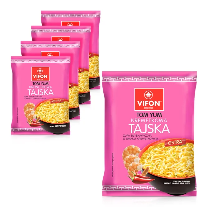 Лапша быстрого приготовления - Том ям, со вкусом тайской креветки, Vifon, 5 х 70 г