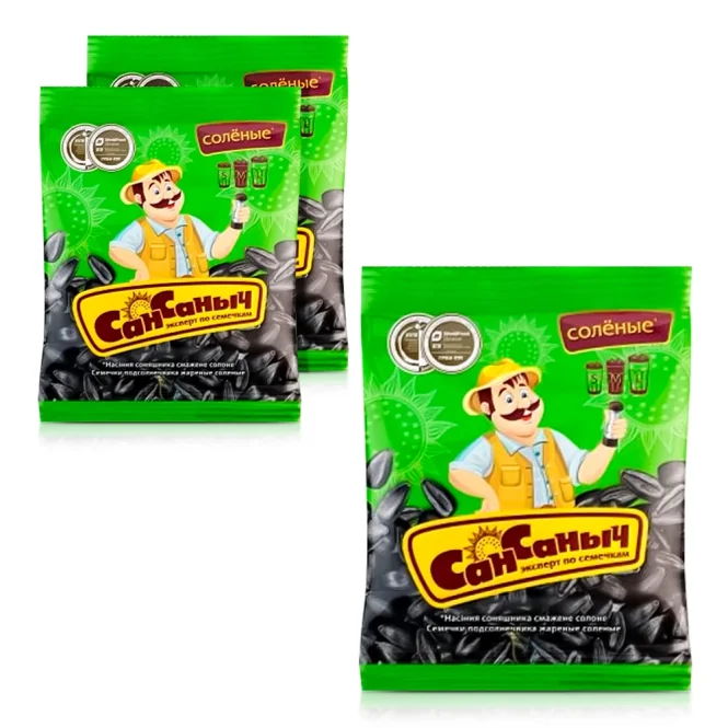 Schwarze Sonnenblumenkerne - San Sanytsch, geröstet, gesalzen, 3 х 285 g
