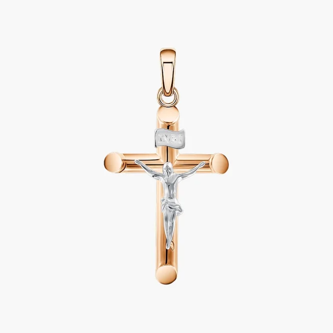Kreuz Anhänger, Rot- / Weißgold 585°, 27 mm 0,79 gr