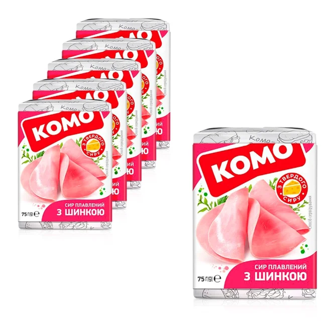 Сырок -  с ветчиной, плавленый, 40 % жирности, Комо, 6 х 75 г