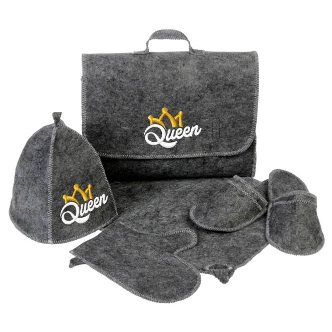 Saunaaktentasche-Set - QUEEN, 5 Bestandteile, grau