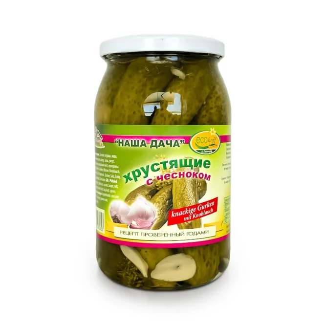 Огурцы - Хрустящие с чесноком, Наша дача, 870 г