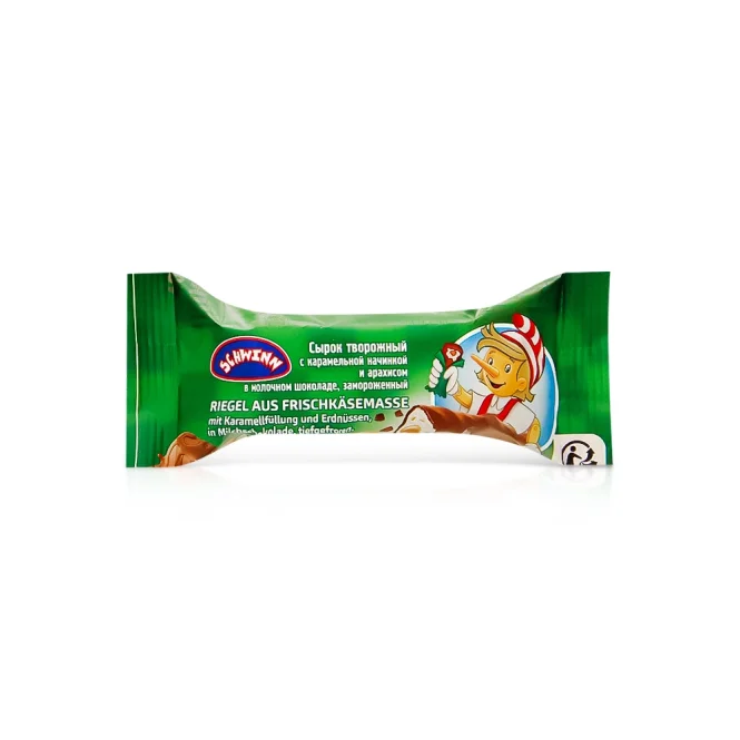 Riegel aus Frischkäsemasse mit Karamellfüllung und Erdnüssen, in Milchschokolade, 40 g