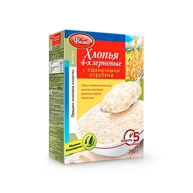 Хлопья 4-х зерновые с отрубями, Увелка, 350 г