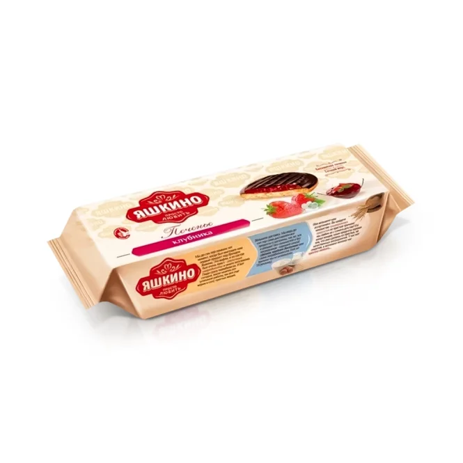 Kekse mit Erdbeerfüllung in Schokoglasur,  Jaschkino, 137 g