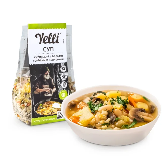 Suppe nach sibirischer Art, aus Perlgraupen und Steinpilze, Yelli, 125 g