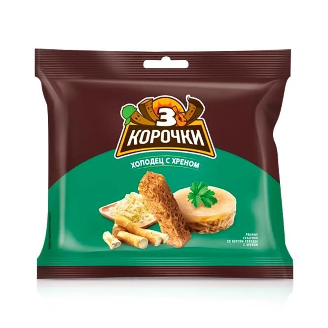 Сухарики ржаные - Три корочки, со вкусом холодца с хреном, 40 г