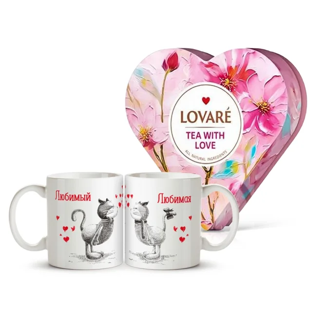 Geschenkset - Mit Liebe, Tee + Tassen 2 Stk.