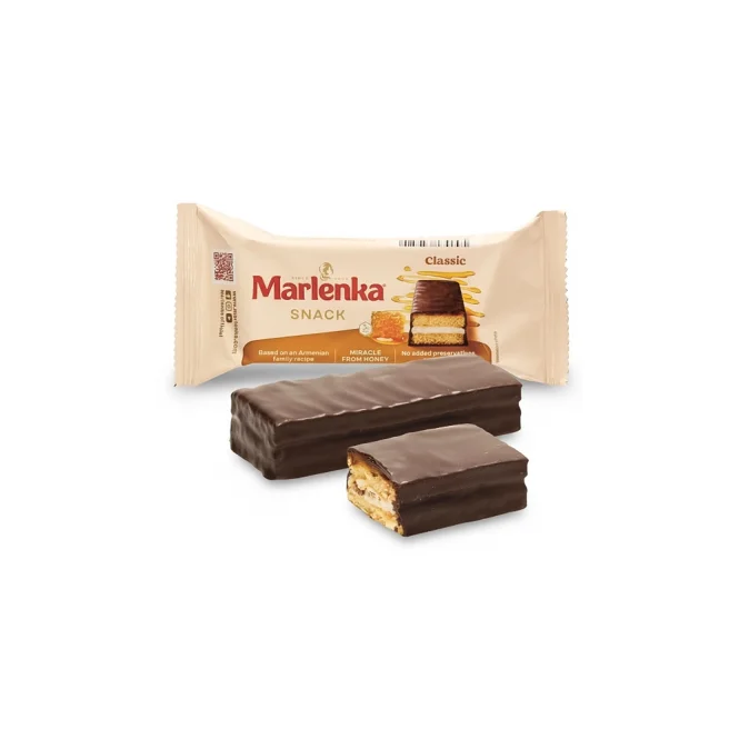 Kuchen mit Honiggeschmack und Cremefüllung, in kakaohaltiger Fettglasur, Marlenka, 50 g