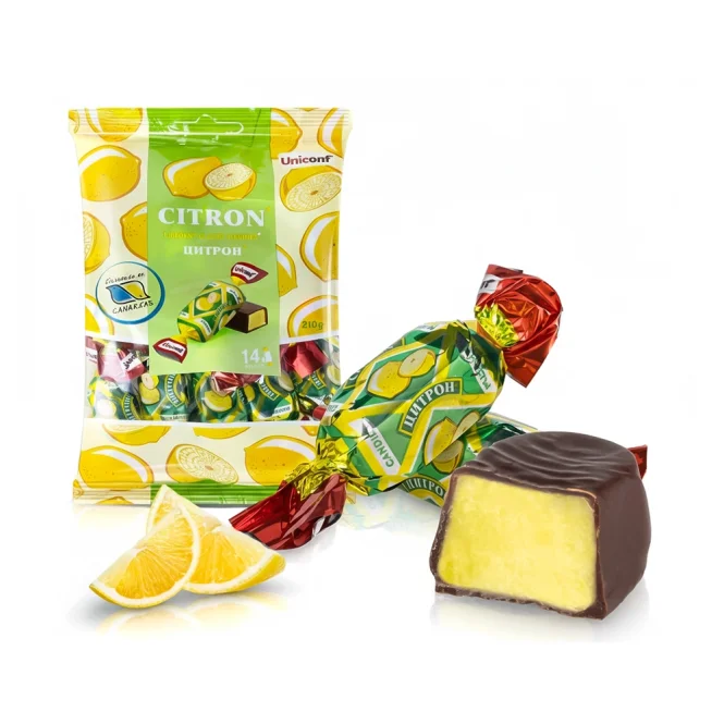 Schokokonfekt - Zitron, mit Zitronengeschmack, in kakaohaltiger Fettglasur, 210 g