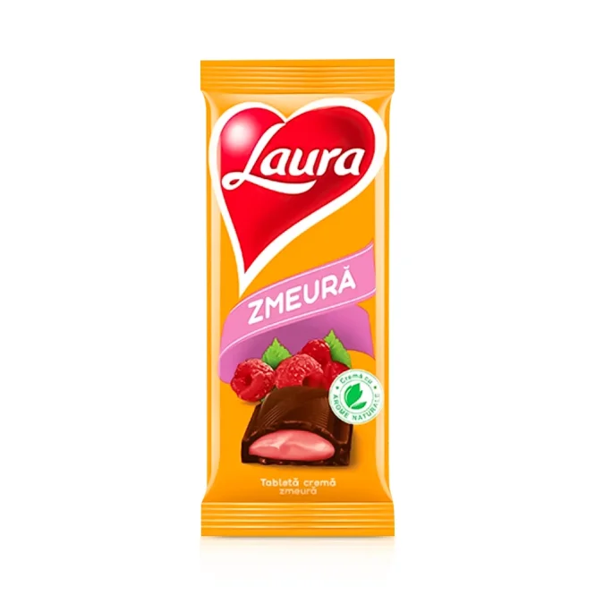 Шоколад молочный с малиновой начинкой, Laura, 92 г