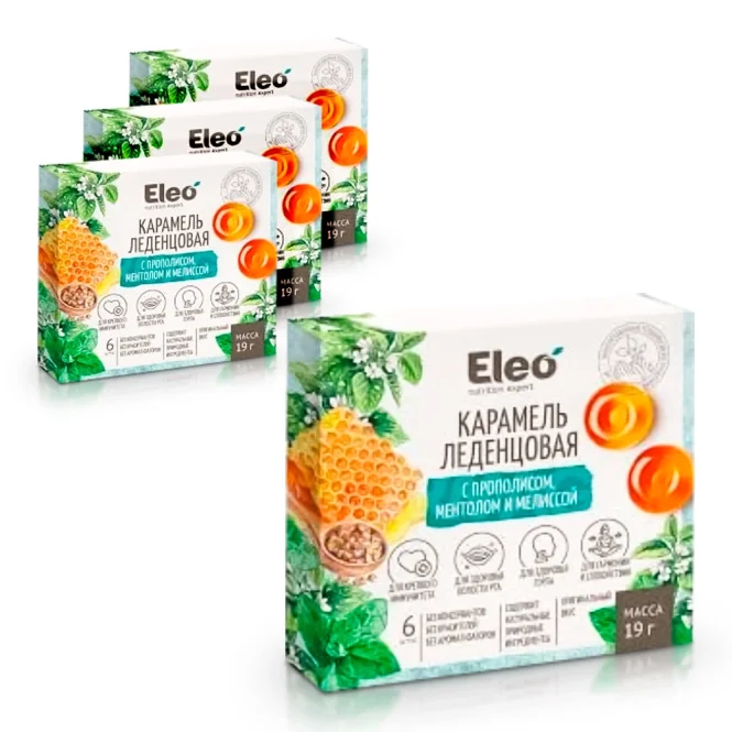 Lutscher, mit Propolis, Menthol und Zitronenmelisse, Eleo, 19 g х 4