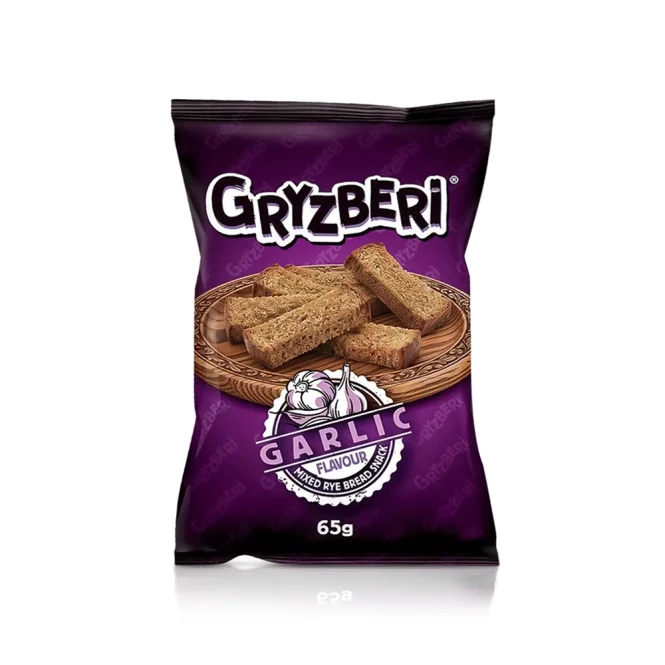 Сухарики - Gryzberi, ржано- пшеничные со вкусом чеснока, 65 г