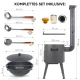 Набор - Учаг - КазаноFF с трубой,  Ø 40 см + казан  Ø 42,5 см, 12 л + термометр + ручка + шумовка: 2 шт + поварёшка 