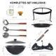 Kasan aus Gusseisen, Aluminiumdeckel, runder Boden, Ø 42,5 cm, 12 l + Untersetzer + Dreibein + Deckelpfanne Ø 42,5 cm + Küchenzubehör