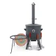 Utschak Feuerofen Ø 44 cm + Gusseisen-Kasan 16 l, Ø 46,5 cm, runder Boden + Küchenzubehör, Usbekischer Kochtopf aus Gusseisen