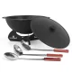 Kasan aus Gusseisen, Aluminiumdeckel, flacher Boden, Ø 46,5 cm, 16 l + Ständer + Küchenzubehör