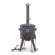 Utschak Feuerofen Ø 44 cm + Gusseisen-Kasan 16 l, Ø 46,5 cm, flacher Boden + Küchenzubehör, Usbekischer Kochtopf aus Gusseisen
