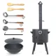 Набор - Печь - КазаноFF, 12 литров, Ø 40 см + термометр + казан чугунный, круглое дно, Ø 42,5 см, 12 л + шумовка : 2 шт. + поварёшка + лопатка, ложка
