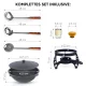 Kasan aus Gusseisen, Aluminiumdeckel, runder Boden, Ø 46,5 cm, 16 l + Ständer + Küchenzubehör