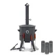 Utschak Feuerofen Ø 44 cm + Gusseisen-Kasan 16 l, Ø 46,5 cm, flacher Boden + Küchenzubehör, Usbekischer Kochtopf aus Gusseisen