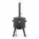 Utschak Feuerofen Ø 49 cm + Gusseisen-Kasan 22 L, Ø 52,7 cm, flacher Boden + Küchenzubehör, Usbekischer Kochtopf aus Gusseisen
