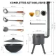 Utschak Feuerofen Ø 44 cm + Gusseisen-Kasan 16 l, Ø 46,5 cm, flacher Boden + Küchenzubehör, Usbekischer Kochtopf aus Gusseisen