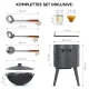Utschak Feuerofen Ø 40 cm + Gusseisen-Kasan 12 L, flacher Boden + Küchenzubehör, Usbekischer Kochtopf aus Gusseisen für Grill & Plov