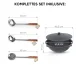 Utschak Feuerofen Ø 44 cm + Gusseisen-Kasan 16 l, runder Boden + Küchenzubehör, Usbekischer Kochtopf aus Gusseisen